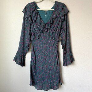 Free People Boho Ditsy Floral Print Sweetest Thing Ruffle Trim Mini Dress